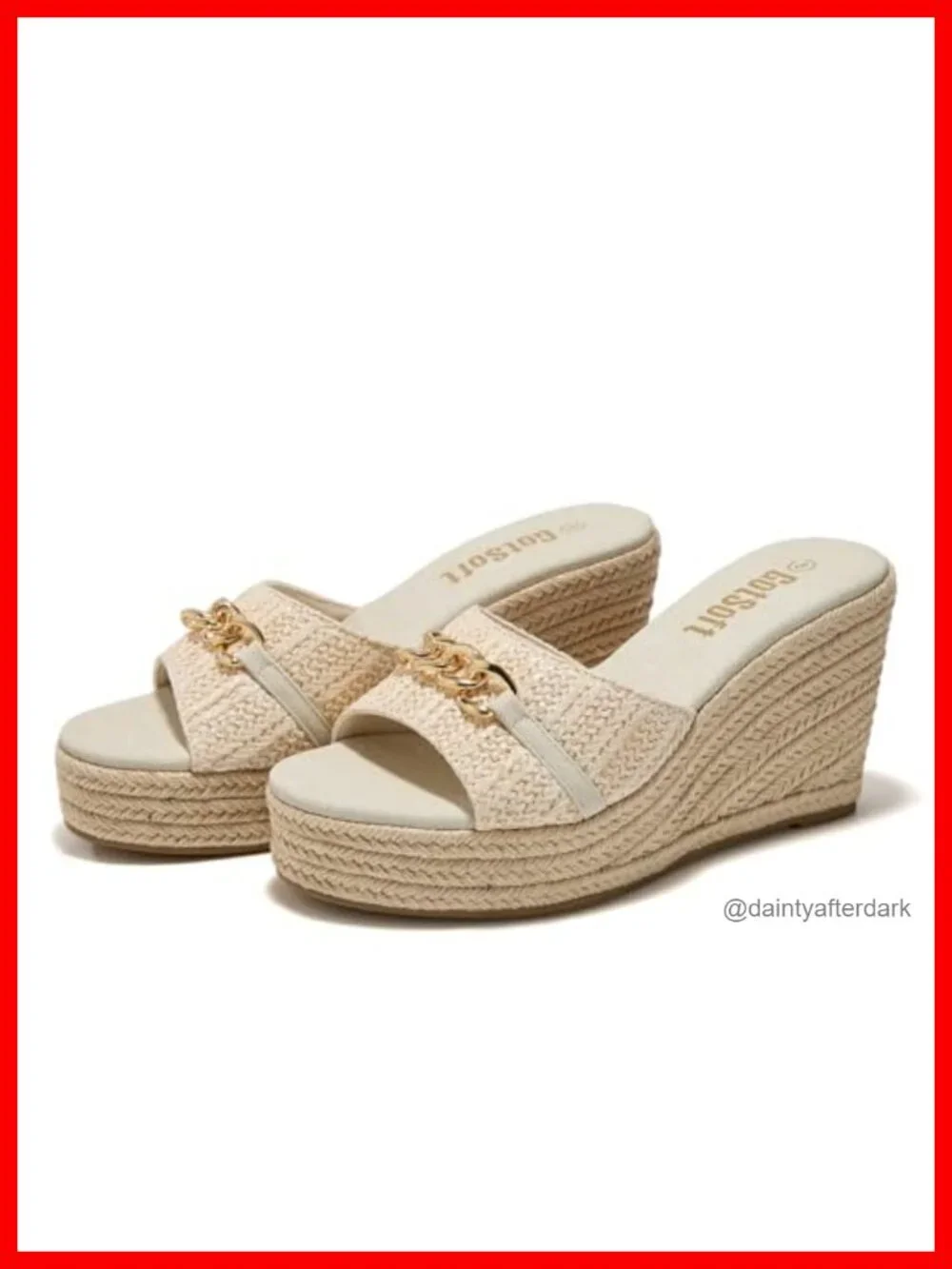 Raffia Wedge Sandals Women Chain Decor Memory Foam Espadrille Platform Mules